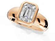 Solitaire Engagement Ring Setting for Emerald Cut Center with Wide Band and Bezel Head in Rose Gold