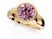 Solitaire Engagement Ring Setting for Fancy Pink Round Cut Center with Wide Band and Bezel Head in Yellow Gold