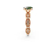 Solitaire Engagement Ring Setting for Fancy Green Oval Center with Marquise Panel Band and Prong Head in Rose Gold