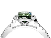 Floral Engagement Ring Setting for Fancy Green Emerald Cut Center with Pave Band and Floral Prong Head in White Gold