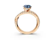 Solitaire Engagement Ring Setting for Fancy Blue Round Cut Center with Woven 3-Strand Pave Band and Prong Head in Rose Gold