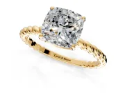 Solitaire Engagement Ring Setting for Cushion Cut Center with Plain Twisted Rope Band and Prong Head in Yellow Gold