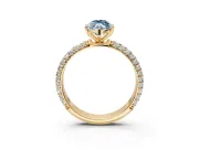Solitaire Engagement Ring Setting for Fancy Blue Marquise Center with Domed Multi-Row Pave Band and Prong Head in Yellow Gold