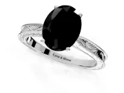 Solitaire Engagement Ring Setting for Fancy Black Oval Center with Engraved Milgrain Band and Prong Head in Platinum