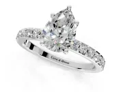 Solitaire Engagement Ring Setting for Pear-Shaped Center with Round Cut Pave Band and Prong Head in Platinum