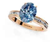 Solitaire Engagement Ring Setting for Fancy Blue Oval Center with Channel Baguette Band and Prong Head in Rose Gold