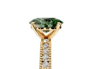 Solitaire Engagement Ring Setting for Fancy Green Oval Center with Milgrain-Edged Pave Band and Prong Head in Yellow Gold