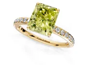 Solitaire Engagement Ring Setting for Fancy Yellow Radiant Cut Center with Fine Pave Band and Prong Head in Yellow Gold