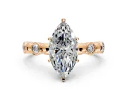 Solitaire Engagement Ring Setting for Marquise Center with Beaded Bezel Station Band and Prong Head in Rose Gold