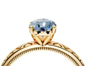 Solitaire Engagement Ring Setting for Fancy Blue Pear-Shaped Center with XO Engraved Band and Prong Head in Yellow Gold