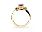 3 Stone Engagement Ring Setting for Fancy Pink Emerald Cut Center with Round Cut Side Accents and Prong Head in Yellow Gold