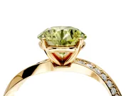 Side Accent Engagement Ring Setting for Fancy Yellow Round Cut Center with Accent Shoulders and Prong Head in Yellow Gold