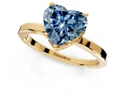 Hidden Halo Engagement Ring Setting for Fancy Blue Heart-Shaped Center with Wide Flat Plain Band and Prong Head in Yellow Gold