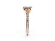 Solitaire Engagement Ring Setting for Emerald Cut Center with Widening Pave Band and Claw Prong Head in Rose Gold
