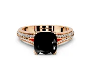 Solitaire Engagement Ring Setting for Fancy Black Cushion Cut Center with Pave Rail Split Shank and Prong Head in Rose Gold