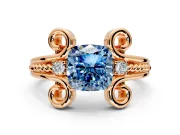 Solitaire Engagement Ring Setting for Fancy Blue Cushion Cut Center with Twisted Band and Scroll Prong Head in Rose Gold