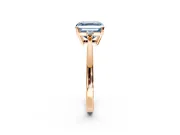 3 Stone Engagement Ring Setting for Fancy Blue Asscher Cut Center with Low-Set Round Cut Accents and Prong Head in Rose Gold