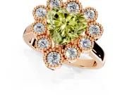 Cluster Halo Engagement Ring Setting for Fancy Yellow Heart-Shaped Center with Milgrain Bezel Accents and Prong Head in Rose Gold