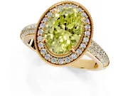 Milgrain Halo Engagement Ring Setting for Fancy Yellow Oval Center with Three-Sided Pave Band and Prong Head in Yellow Gold