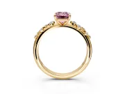 Cluster Engagement Ring Setting for Fancy Pink Emerald Cut Center with Round Cut Accent Band and Prong Head in Yellow Gold