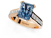 Solitaire Engagement Ring Setting for Fancy Blue Radiant Cut Center with Channel Band and Double Claw Prong Head in Rose Gold