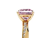 Side Accent Engagement Ring Setting for Fancy Pink Princess Cut Center with Accent Shoulders and Prong Head in Yellow Gold