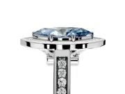 Halo Engagement Ring Setting for Fancy Blue Marquise Center with Outer Bezel Rim, Pave Band and Prong Head in Sterling Silver