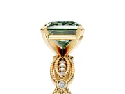 Solitaire Engagement Ring Setting for Fancy Green Princess Cut Center with Marquise Panel Band and Prong Head in Yellow Gold