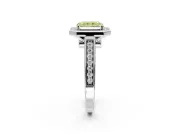 Halo Engagement Ring Setting for Fancy Yellow Radiant Cut Center with Outer Bezel Rim, Pave Band and Prong Head in Platinum