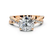 Solitaire Engagement Ring Setting for Round Cut Center with Half-Pave Crossover Band and Prong Head in Rose Gold