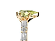Baguette Engagement Ring Setting for Fancy Yellow Pear-Shaped Center with Alternating Bar-Set Band and Prong Head in Yellow Gold