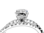Solitaire Engagement Ring Setting for Emerald Cut Center with Woven 3-Strand Pave Band and Prong Head in Platinum