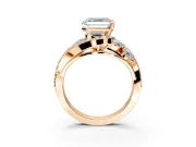 Halo Engagement Ring Setting for Asscher Cut Center with Marquise and Pave Bypass Band and Prong Head in Rose Gold