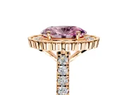 Milgrain Floral Halo Engagement Ring Setting for Fancy Pink Oval Center with Pave Band and Prong Head in Rose Gold