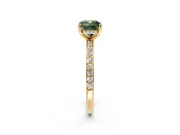 Solitaire Engagement Ring Setting for Fancy Green Cushion Cut Center with Fine Pave Band and Prong Head in Yellow Gold
