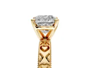 Solitaire Engagement Ring Setting for Cushion Cut Center with XO Engraved Band and Prong Head in Yellow Gold