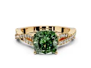 Solitaire Engagement Ring Setting for Fancy Green Cushion Cut Center with Twisted Pave Split Shank and Prong Head in Yellow Gold