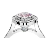 Halo Engagement Ring Setting for Fancy Pink Marquise Center with Milgrain Frame, Pave Band and Prong Head in Platinum