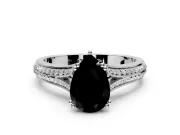Solitaire Engagement Ring Setting for Fancy Black Pear-Shaped Center with Pave Rail Split Shank and Prong Head in Sterling Silver