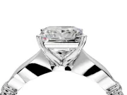 Solitaire Engagement Ring Setting for Princess Cut Center with Carved Leaf Shoulders and Prong Head in Sterling Silver