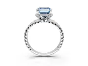 Halo Engagement Ring Setting for Fancy Blue Asscher Cut Center with Rope Twist Split Shank and Prong Head in Platinum
