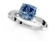 Solitaire Engagement Ring Setting for Fancy Blue Cushion Cut Center with Carved Leaf Shoulders and Prong Head in Platinum