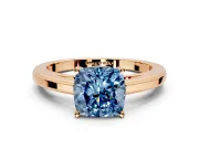 Solitaire Engagement Ring Setting for Fancy Blue Cushion Cut Center with Flat-Sided Plain Band and Prong Head in Rose Gold