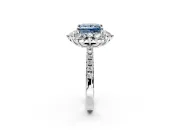 Floral Halo Engagement Ring Setting for Fancy Blue Princess Cut Center with Pave Accents and Prong Head in White Gold