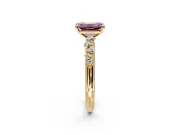 Cluster Engagement Ring Setting for Fancy Pink Emerald Cut Center with Round Cut Accent Band and Prong Head in Yellow Gold