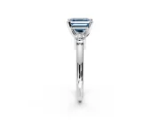 3 Stone Engagement Ring Setting for Fancy Blue Asscher Cut Center with Wide Plain Band and Prong Head in Platinum