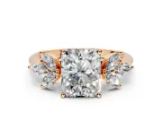 Floral Cluster Engagement Ring Setting for Radiant Cut Center with Marquise Accents and Prong Head in Rose Gold