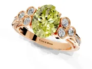 Cluster Engagement Ring Setting for Fancy Yellow Oval Center with Bezel Accent Clusters and Prong Head in Rose Gold