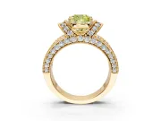 Pave Engagement Ring Setting for Fancy Yellow Cushion Cut Center with Curved Accent Rows, Openwork and Prong Head in Yellow Gold