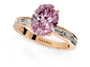 Solitaire Engagement Ring Setting for Fancy Pink Oval Center with Channel Baguette Band and Prong Head in Rose Gold